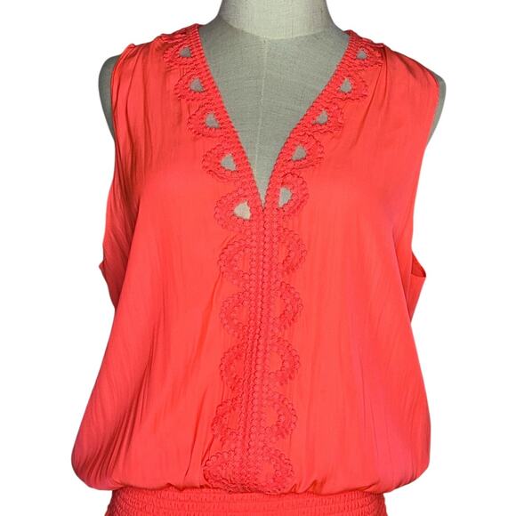 Ramy Brook Matilda Glow Pink Lightweight Mini Smocked Waist Dress Size Large - Picture 3 of 12